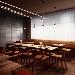 Imaginary reinvention of a chic and welcoming café interior with modern furnishings, ambient lighting, and cozy seating arrangements.