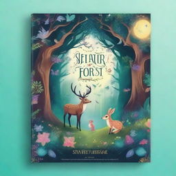 Create a captivating book cover featuring an enchanted forest with mystical creatures