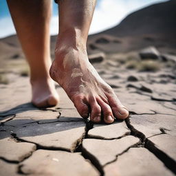 A close-up image of cracked feet walking on a rough surface