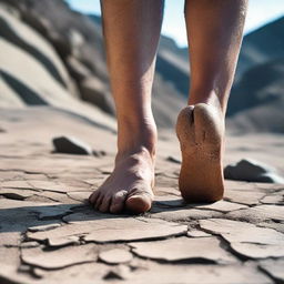 A close-up image of cracked feet walking on a rough surface