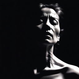 A dark and intense scene where a woman's neck is being cut