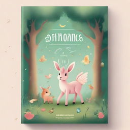 Create a whimsical and enchanting story book cover featuring a magical forest with fairy-tale creatures like fairies, unicorns, and talking animals