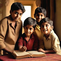 Three boys discovering a mysterious book in their house, which reveals secrets about Indian history