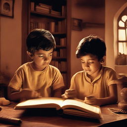 Three boys discovering a mysterious book in their house, which reveals secrets about Indian history