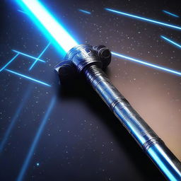 A highly detailed image of a lightsaber, glowing brightly with a blue blade