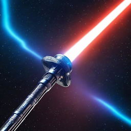 A highly detailed image of a lightsaber, glowing brightly with a blue blade