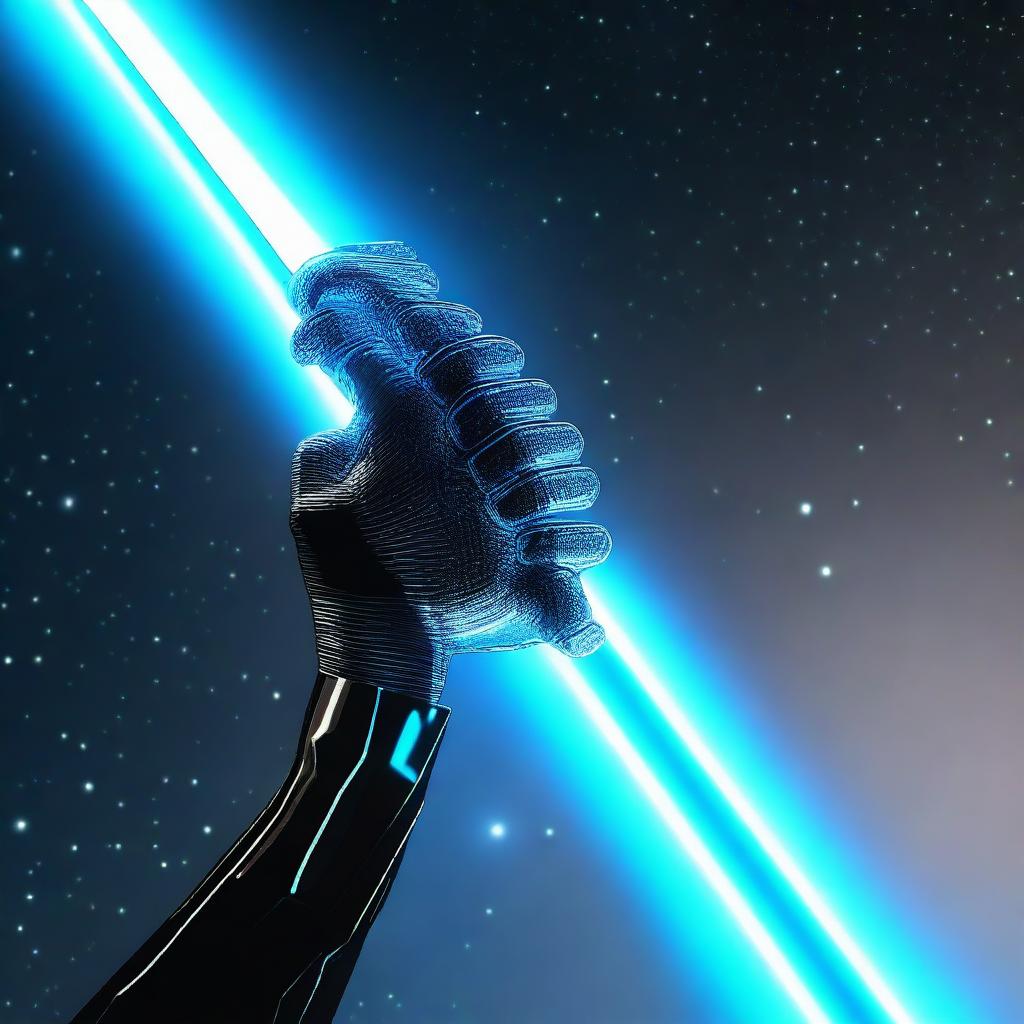 A futuristic and sleek lightsaber glowing with a bright blue light