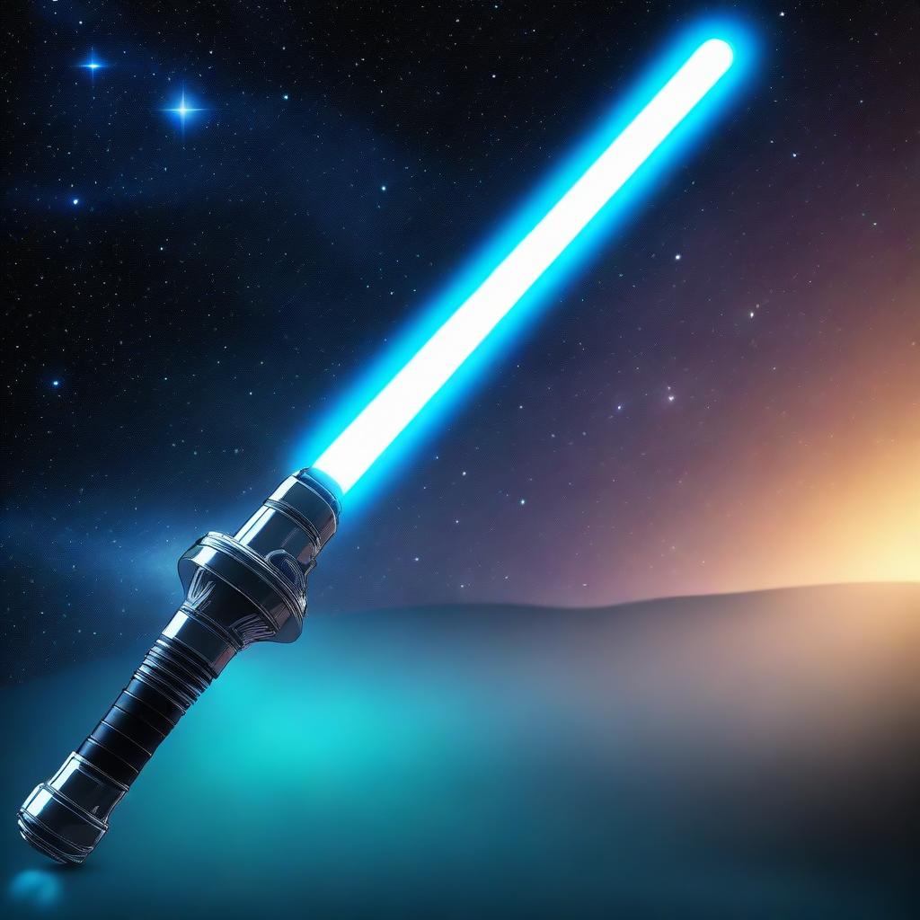 A futuristic and sleek lightsaber glowing with a bright blue light