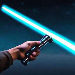 A futuristic and sleek lightsaber glowing with a bright blue light