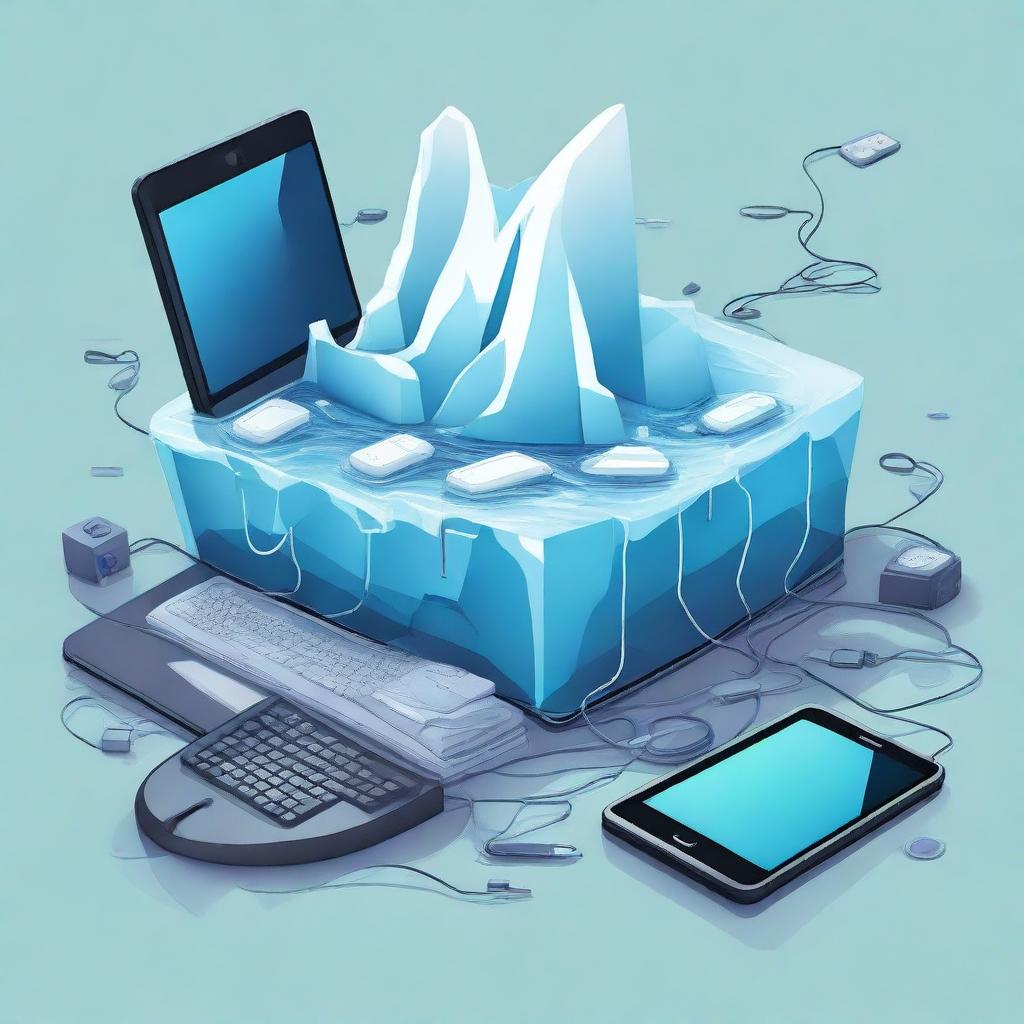 A detailed illustration of an iceberg made up of various electronic devices