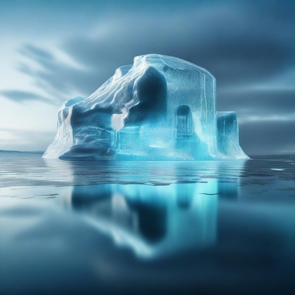 An iceberg floating in the ocean with electronic circuits embedded in the ice