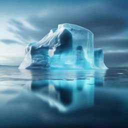 An iceberg floating in the ocean with electronic circuits embedded in the ice