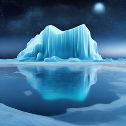 A surreal image of an iceberg with intricate circuits and electronic components integrated into its icy surface