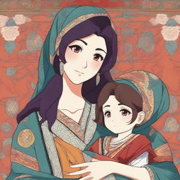 An anime-style illustration of an Azerish mommy character