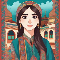 An anime-style illustration of an Azerbaijani girl