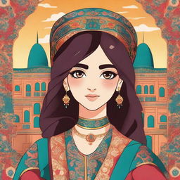 An anime-style illustration of an Azerbaijani girl