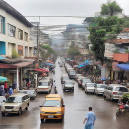 A bustling street scene in the city of Bandung, Indonesia