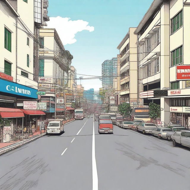 A detailed street scene of Bandung city, complete with traffic signs