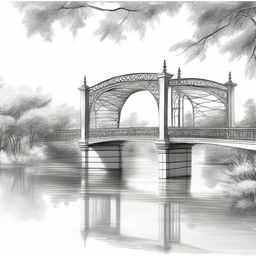 A detailed sketch of a bridge spanning across a body of water