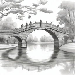 A detailed sketch of a bridge spanning across a body of water