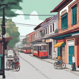 A detailed and vibrant illustration of Jalan Braga in Kota Bandung