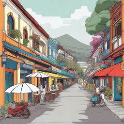 A detailed and vibrant illustration of Jalan Braga in Kota Bandung