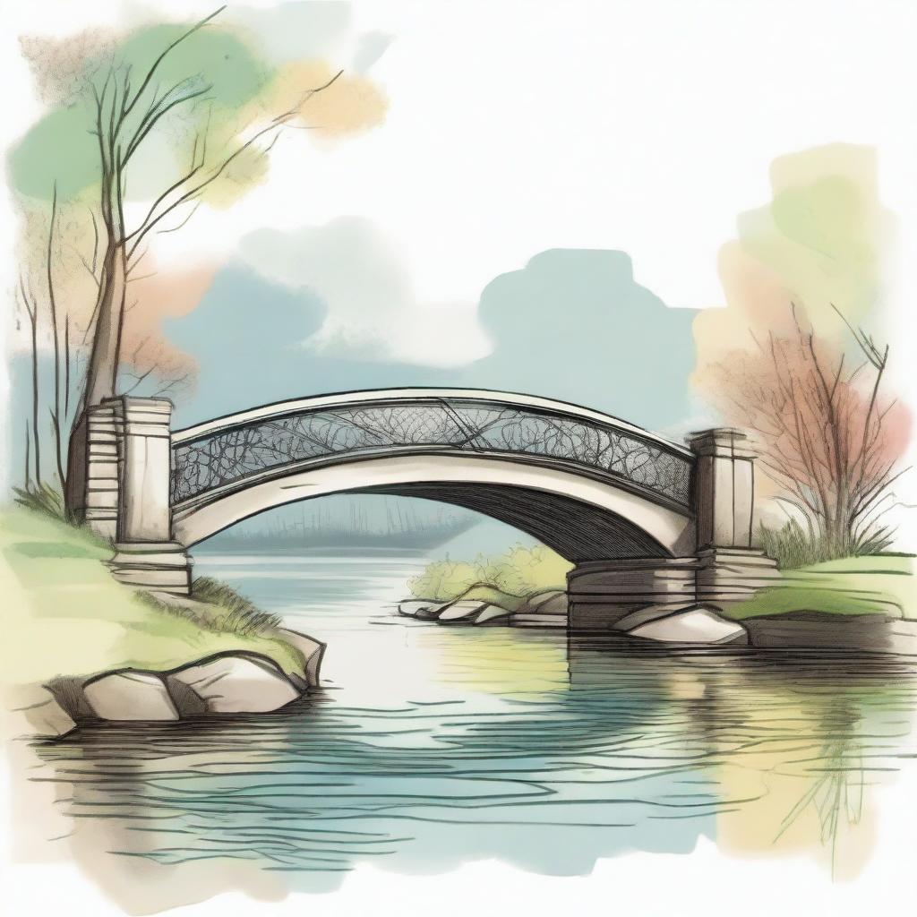 A colored sketch of a bridge showing its road