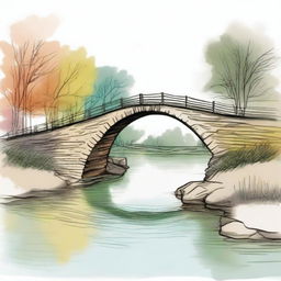 A colored sketch of a bridge showing its road