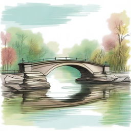 A colored sketch of a bridge showing its road