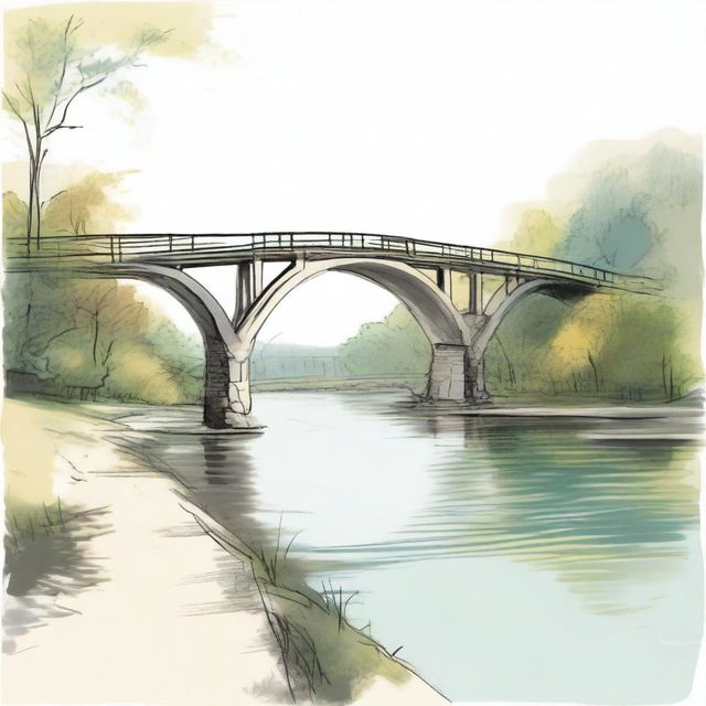 A colored sketch of a bridge showing its road