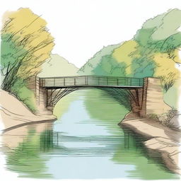 A colored sketch of a bridge showing its road