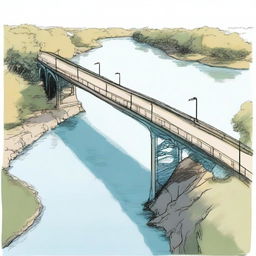 A colored sketch of a bridge showing its road