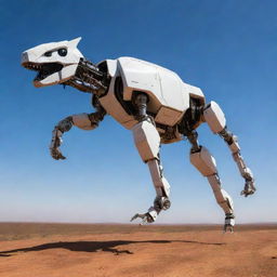 androide subido a un rinoceronte robot gastado en medio de la estepa africana escenario futurista naves volando detras cielo estrellado con planetas