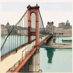 A colored sketch in a 16:9 aspect ratio depicting a bridge seen from the top of another bridge