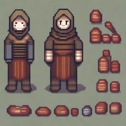 Create a pixel art character of a trader in a medieval style