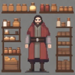 Create a pixel art character of a trader in a medieval style