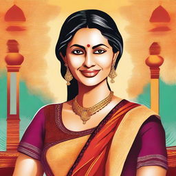 A detailed illustration of an Indian aunty wearing a traditional blouse