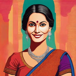 A detailed illustration of an Indian aunty wearing a traditional blouse