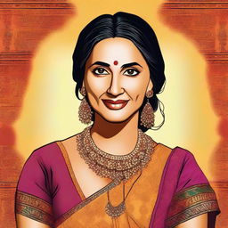 A detailed illustration of an Indian aunty wearing a traditional blouse