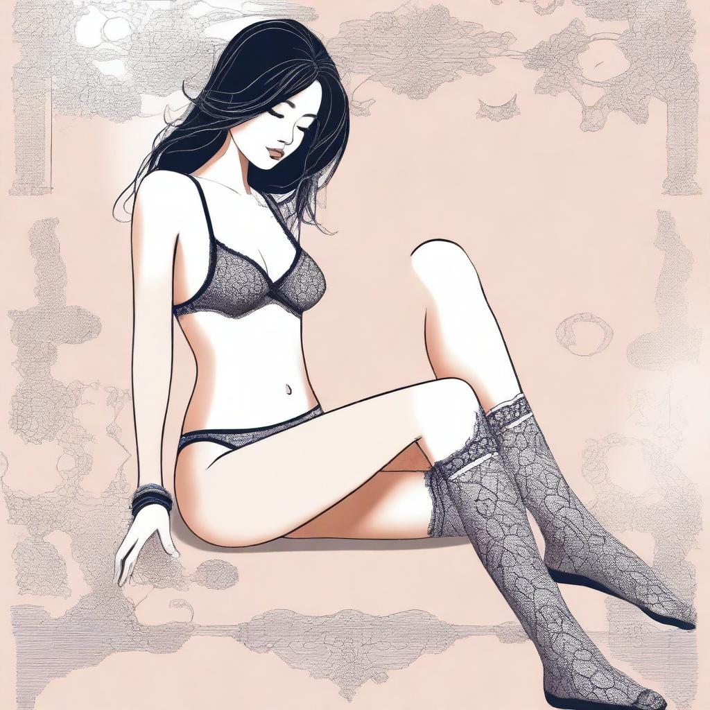 A detailed illustration of a person wearing hijan lingerie with socks