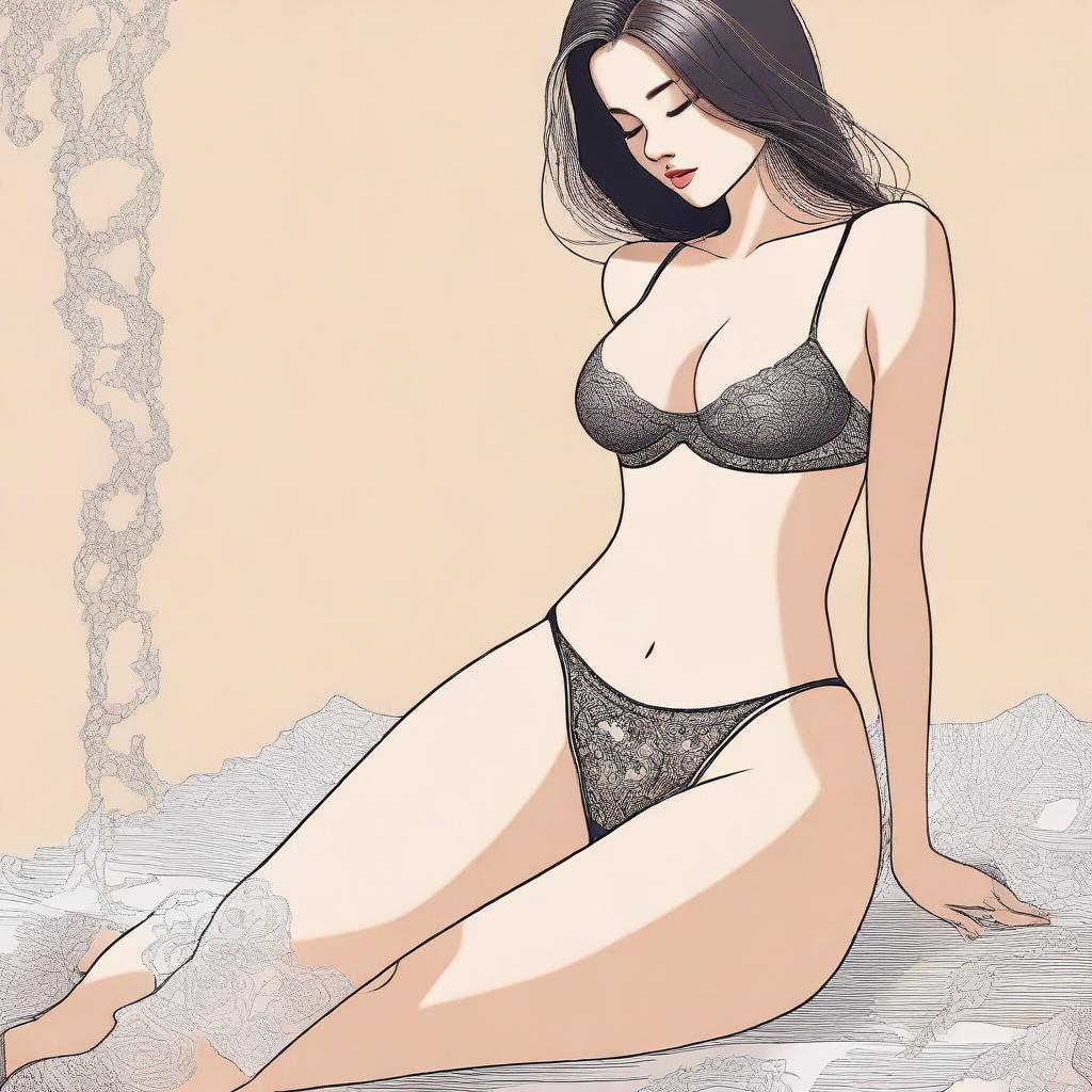 A detailed illustration of a person wearing hijan lingerie with socks