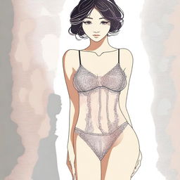 A detailed illustration of a person wearing hijan lingerie with socks