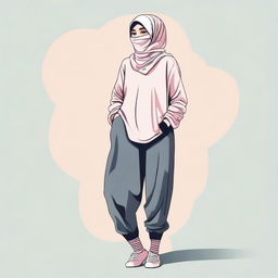 An artistic illustration of a person wearing hijab panties with socks