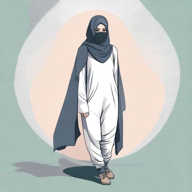 An artistic illustration of a person wearing hijab panties with socks