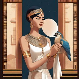 A modern woman dressed in Egyptian clothing holding a feather in her hand