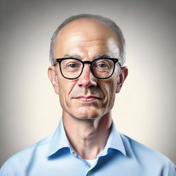 Create an ultra-realistic image of a thin, short man wearing glasses