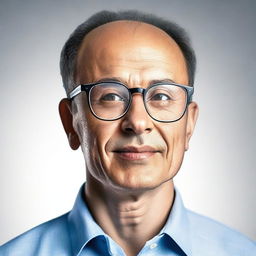 Create an ultra-realistic image of a thin, short man wearing glasses