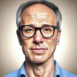 Create an ultra-realistic image of a thin, short man wearing glasses