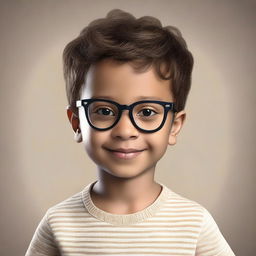 Create an ultra-realistic image of a thin, short boy with light brown skin, wearing glasses