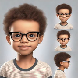 Create an ultra-realistic image of a thin, short boy with light brown skin, wearing glasses